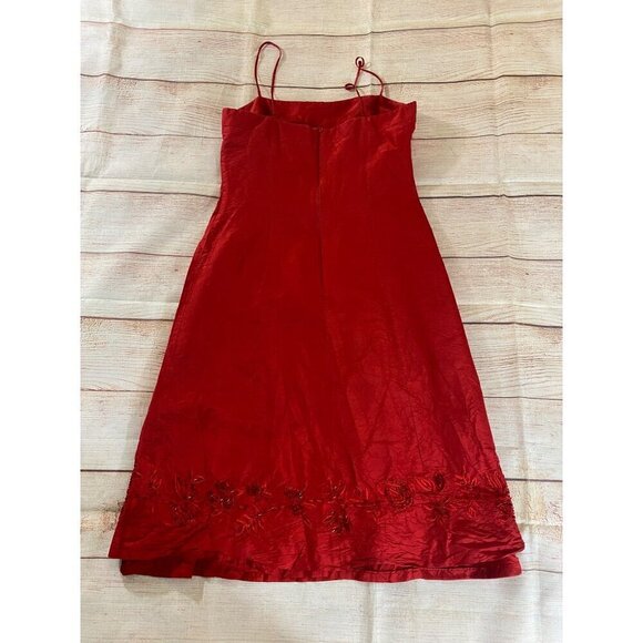Ann Taylor Women's Red Silk Beaded Cocktail Dress - 8 - Picture 10 of 13
